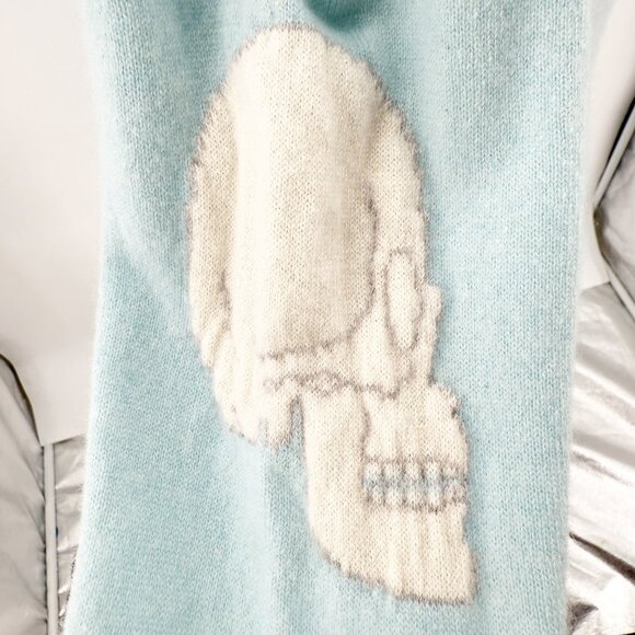 Amuse Paris Skull Cashmere Pullover Scoop Neck Sweater Light Blue L - Picture 5 of 9